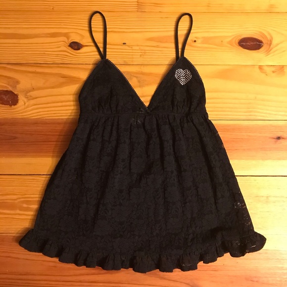 PINK Black Lace Rhinestone Teddy, EUC, XS - Picture 3 of 12